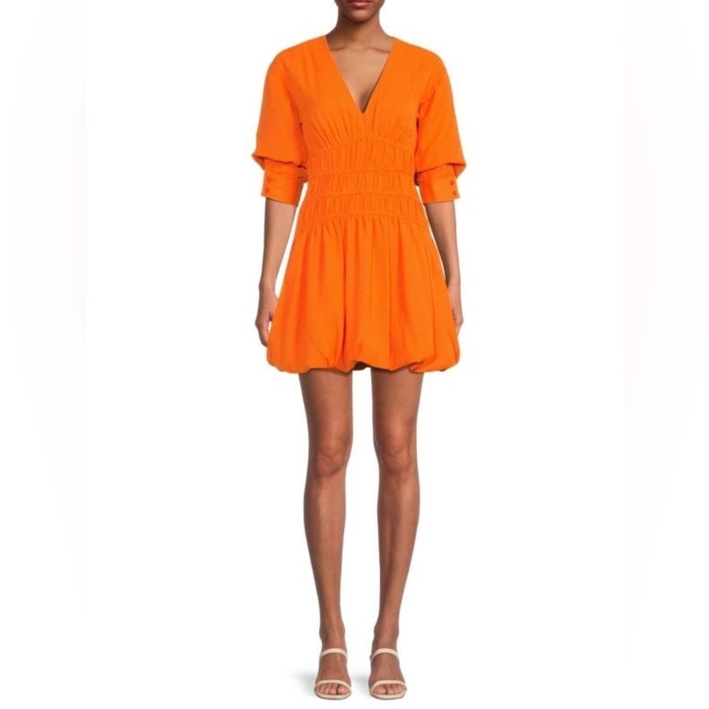 JONATHAN SIMKHAI Diem Puff Mini Dress in Tangelo
